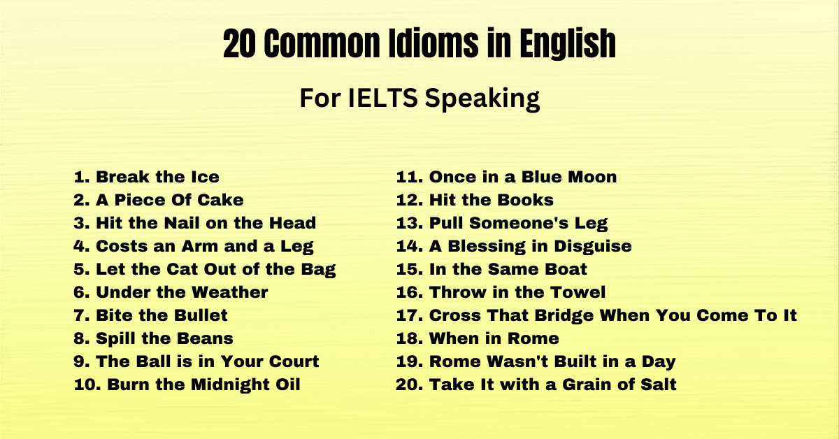 Top 20 Common Idioms in English for IELTS Speaking