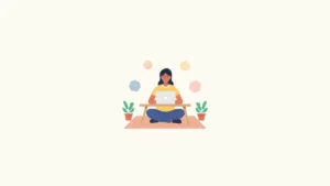 Single Indian learner with laptop and floating geometric shapes — best English speaking classes for daily practice 2026