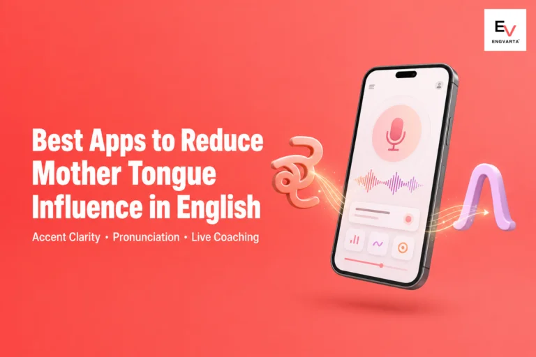Phone mockup with abstract language-transition shapes representing mother tongue accent reduction — best apps to reduce mother tongue influence in english 2026