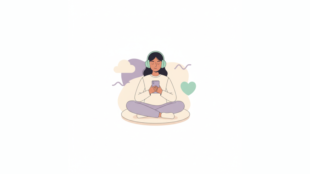 Calm Indian learner with soft cloud shapes overcoming speaking anxiety — best english speaking app for shy people who freeze 2026