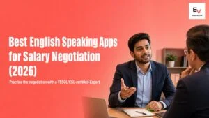 Best English speaking apps for salary negotiation 2026 — a professional making his case in a pay discussion with his manager across a desk