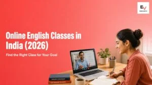 Indian woman at a laptop attending a live online English class at home — online English classes in India 2026