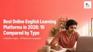 Indian learner with headphones taking notes at his laptop — best online English learning platforms 2026